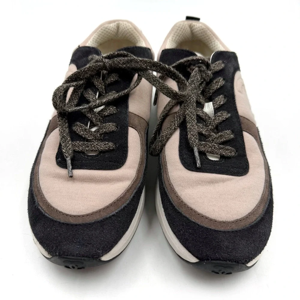 Chanel Suede CC Logo Sneakers Low Top Black Pink Lace-Up‎ Sz 40 / 10 Women